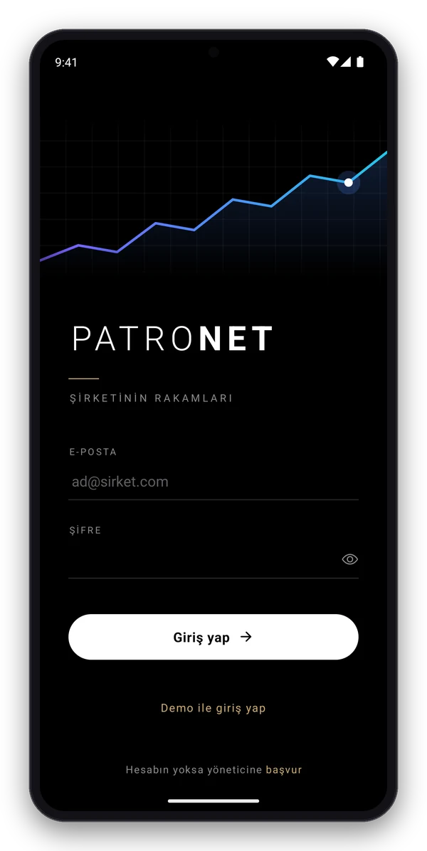 PatroNet giriş ekranı: Şirketinin rakamları